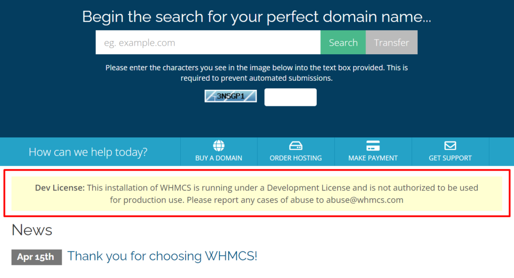 Dev WHMCS license is Free