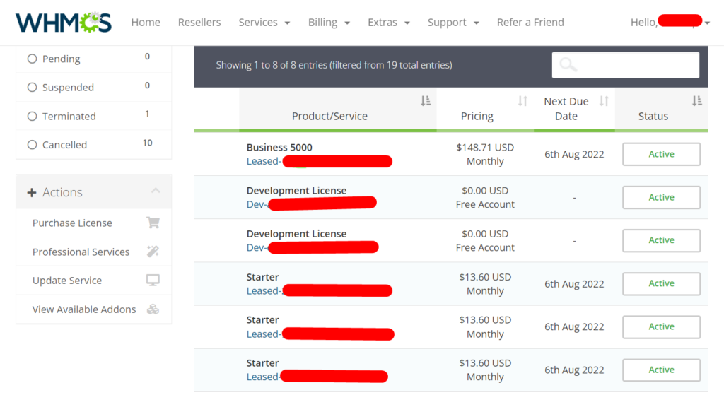 WHMCS paid and Development licenses