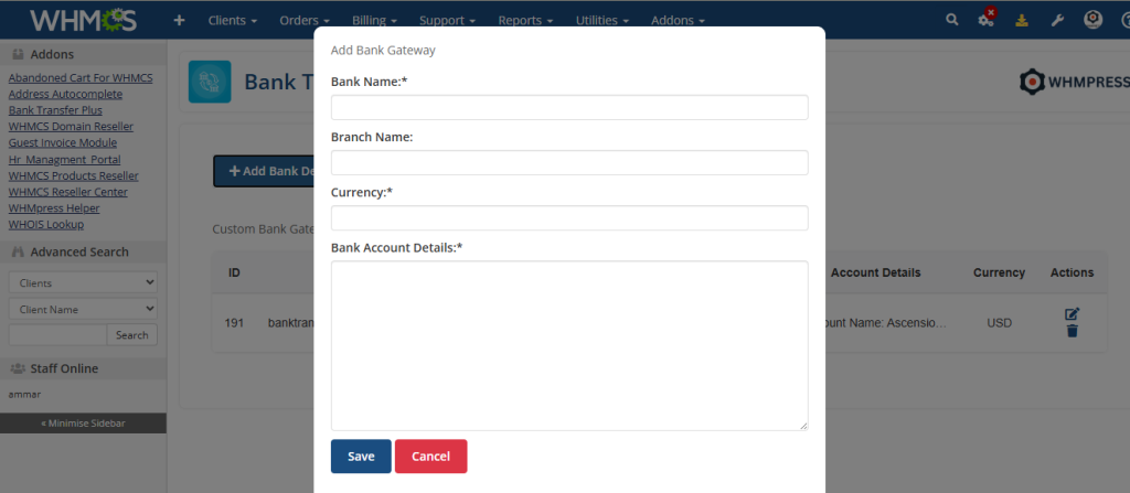 Bank Transfer Details