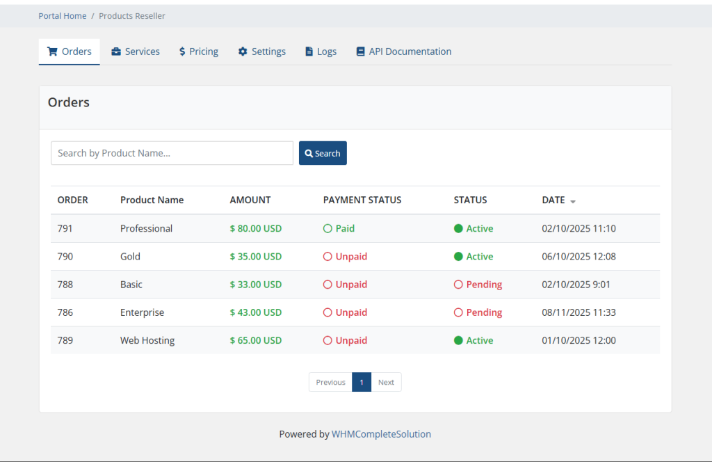 Product Reseller Orders