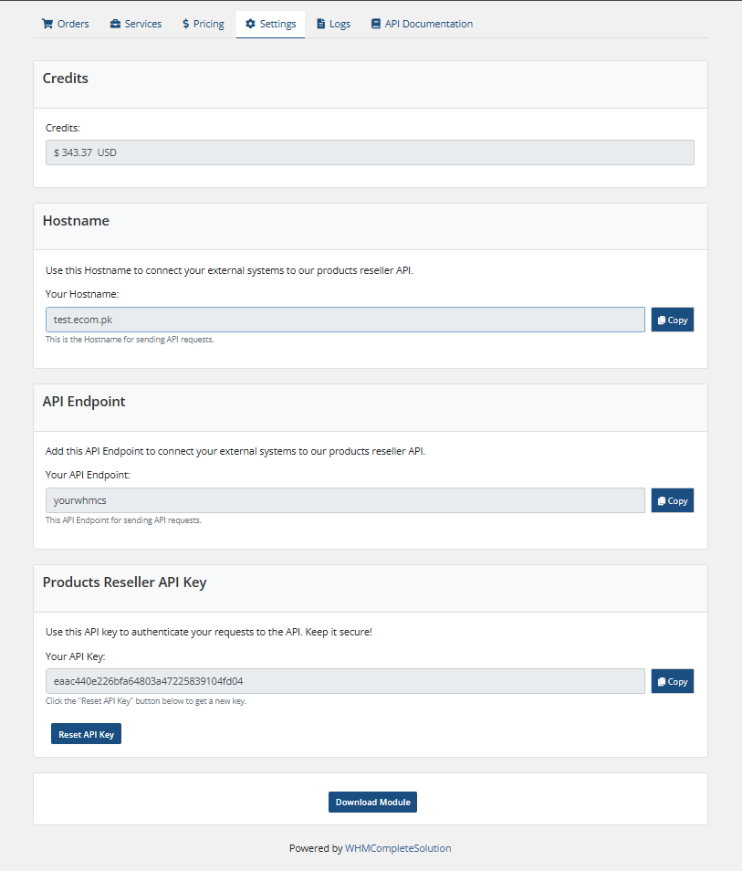 Product Reseller Settings