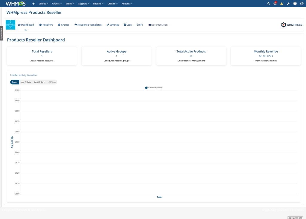 WHMCS Product Reseller Manger Products Module dashboard