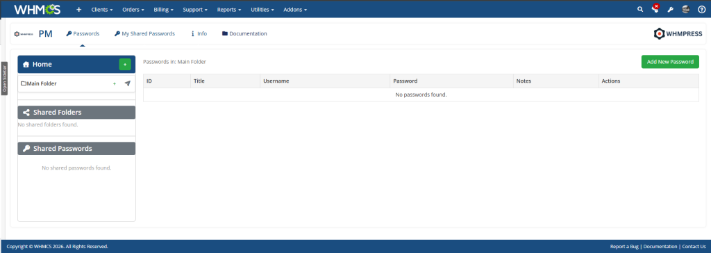 Password Manager Module Dashboard