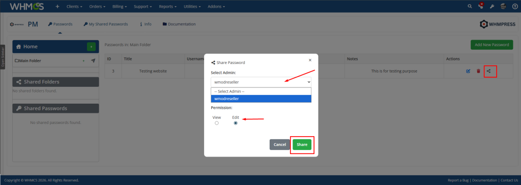Password Manager Module Password Shared