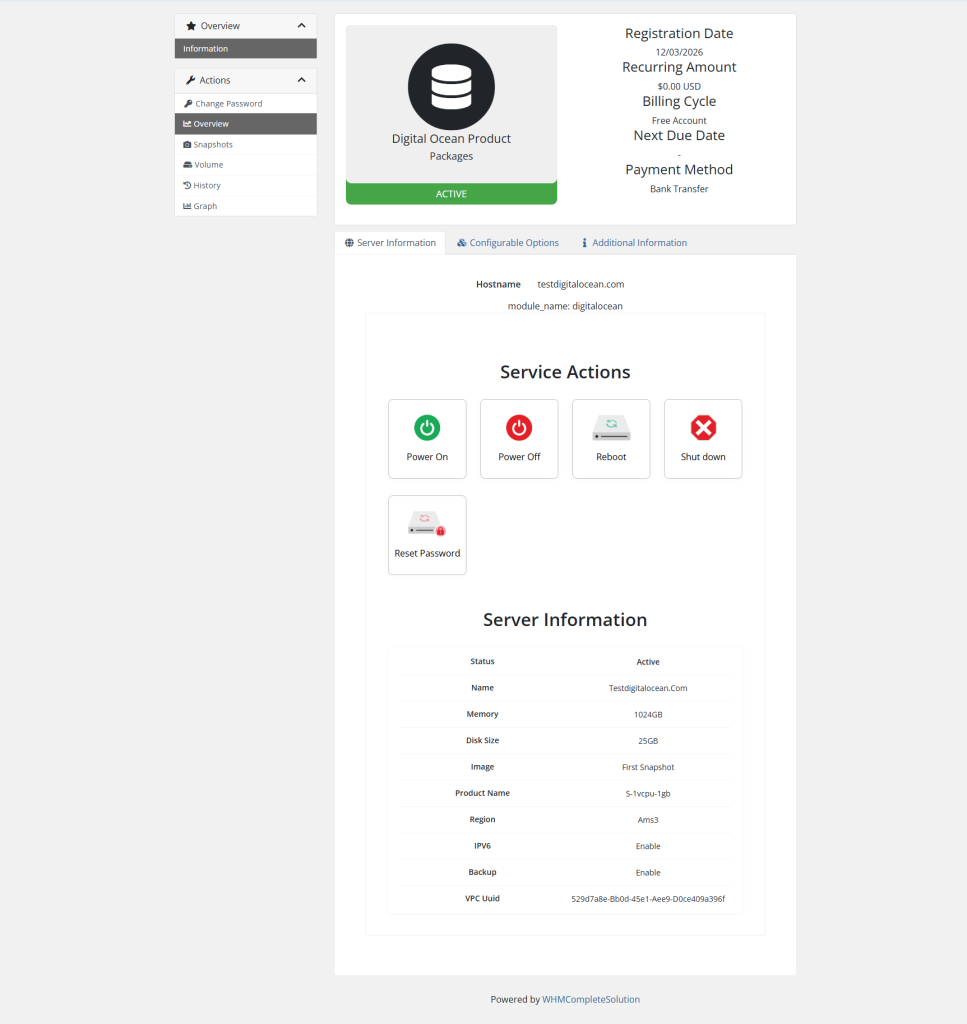 Digital Ocean Module Client area