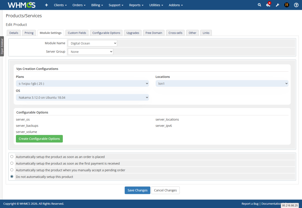 Digital Ocean Module setting