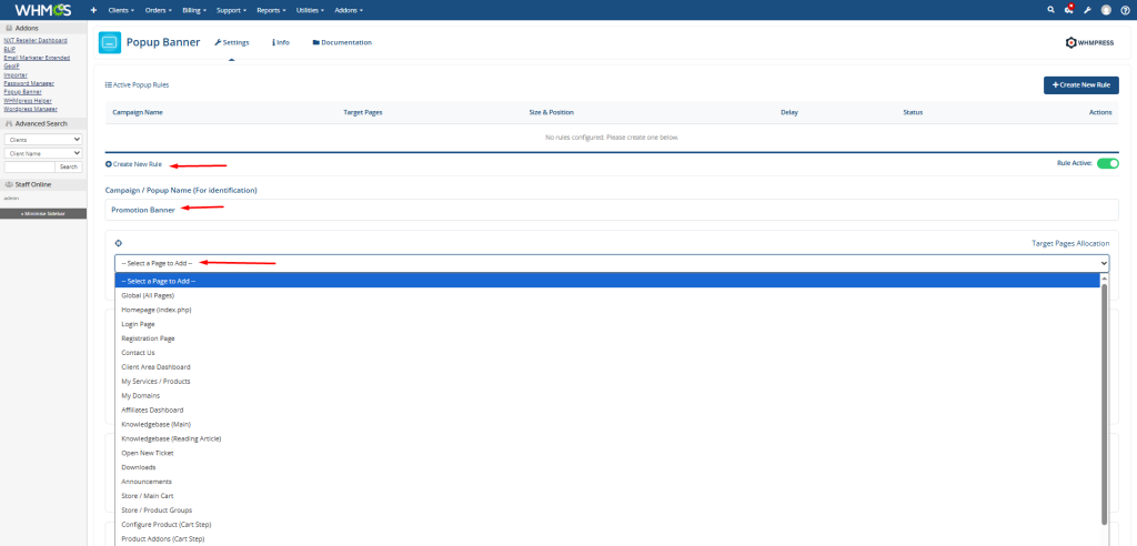 PopUp banner applied pages