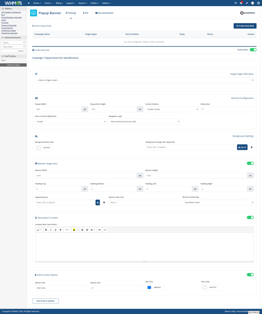 Popubanner dashboard