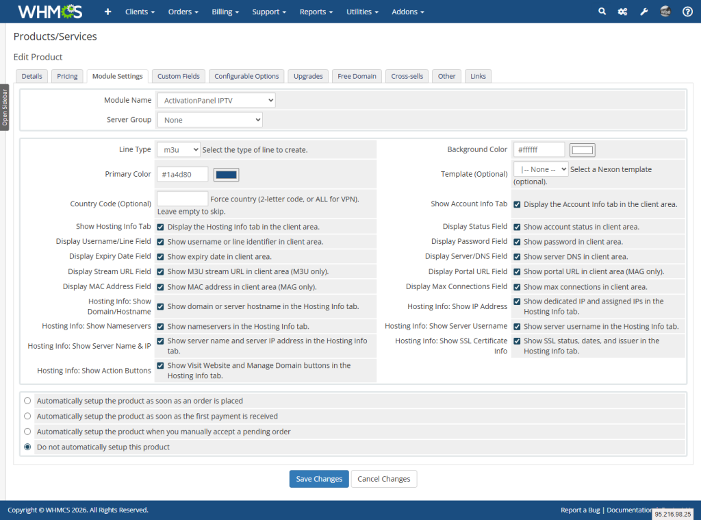 Activation Panel module setting