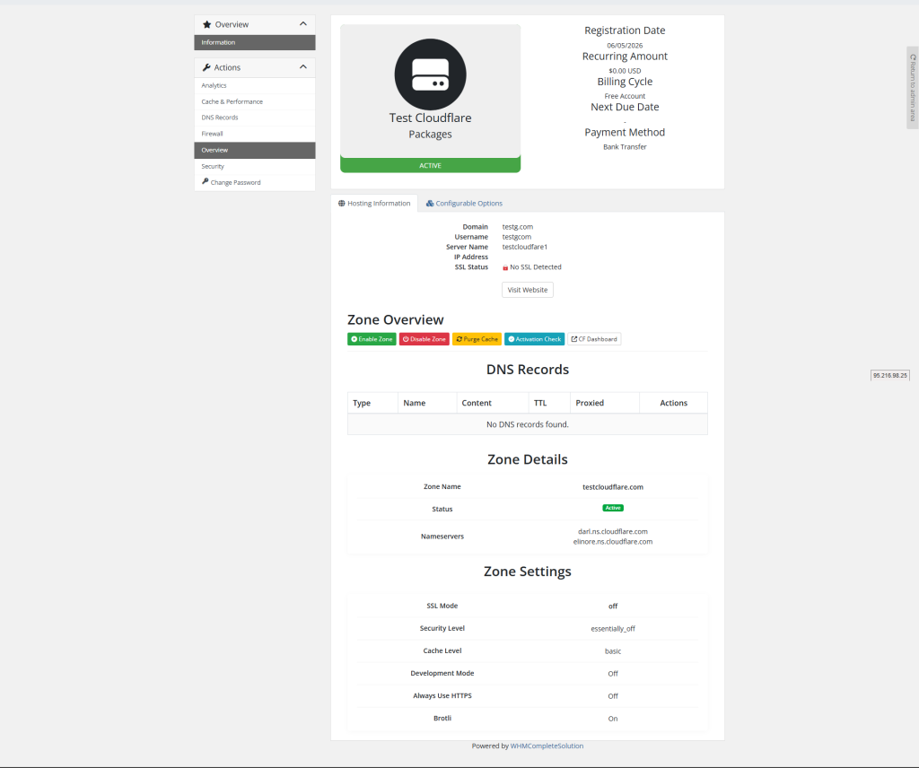Cloudflare DNS Module client area