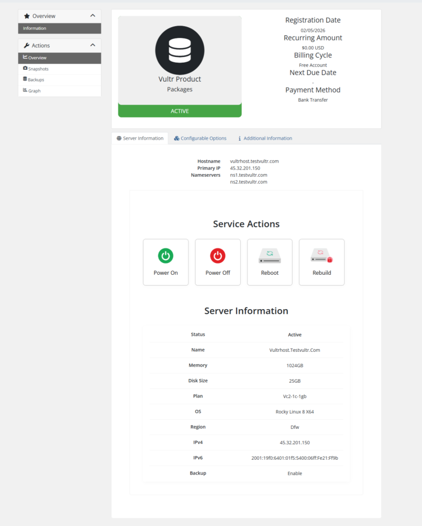 Vultr VPS Client area