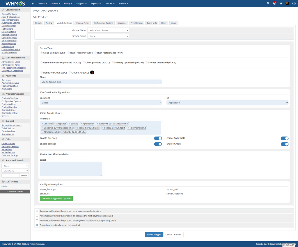 Vultr VPS Module setting
