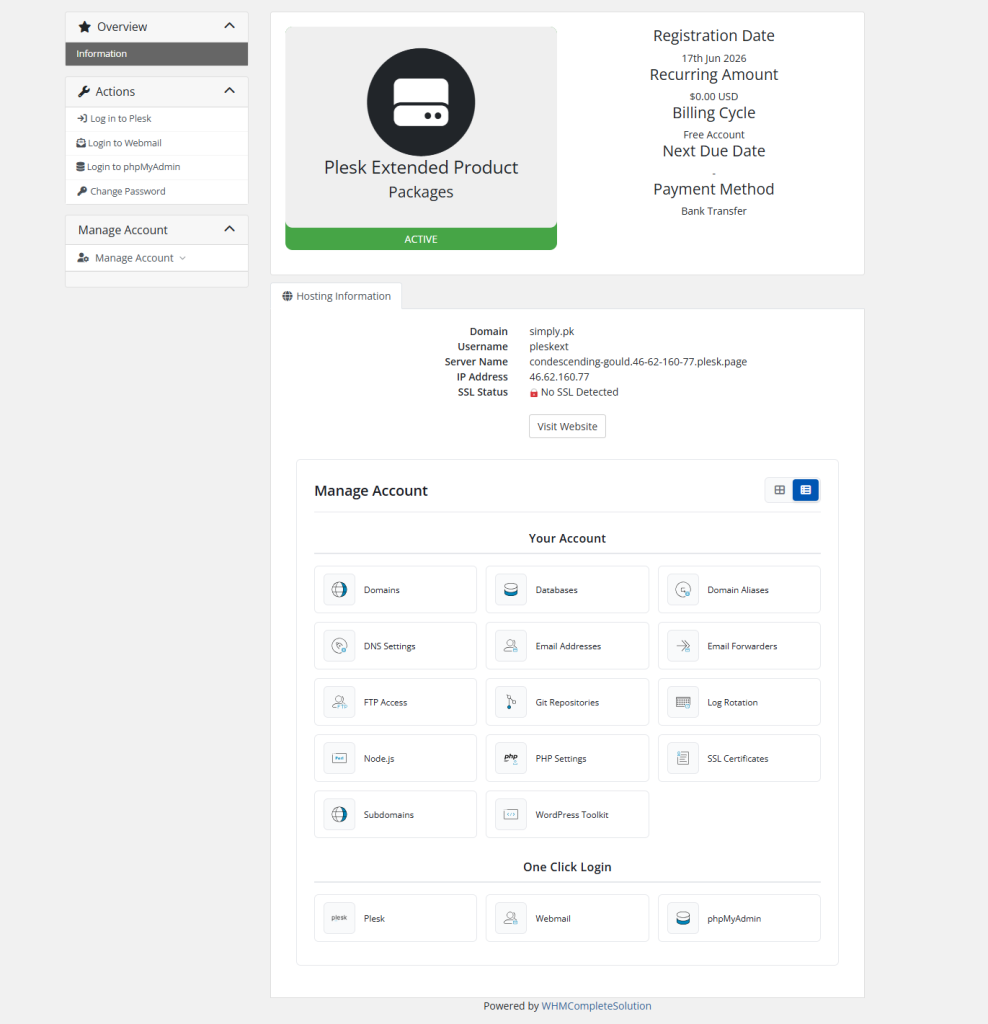 Plesk Client area