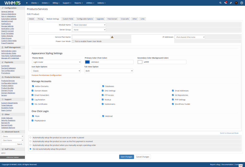 Plesk Module setting