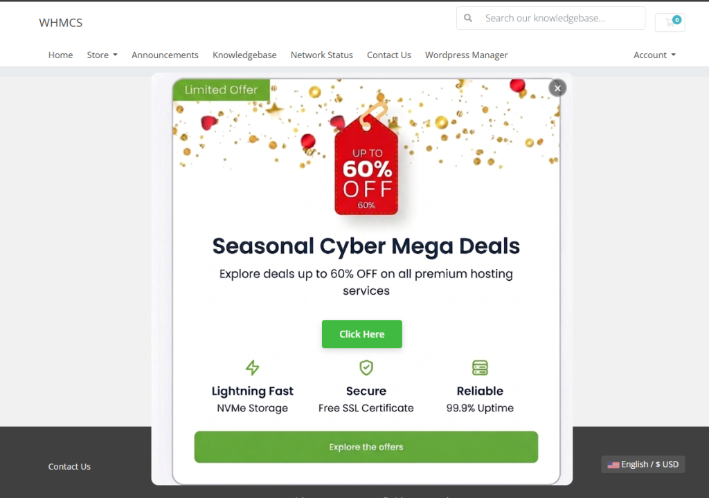 WHMCS Popup discount banner