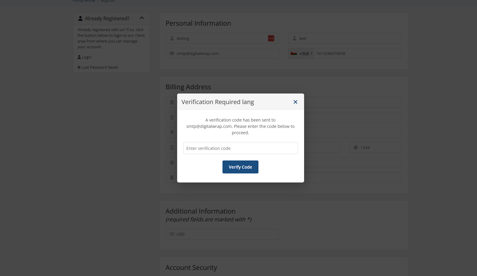 Email-verefication register client verification