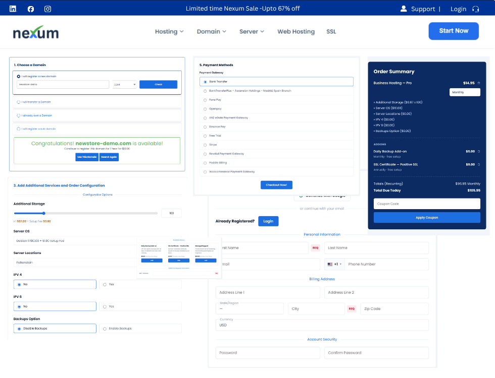 WHMCS one-page order in WordPress, the complete checkout with every step and the order summary on one page