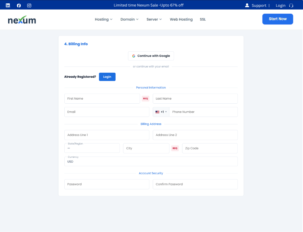 WHMCS one-page order in WordPress, step 4: billing information