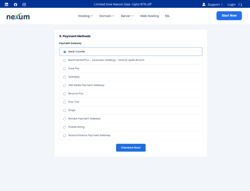 WHMCS one-page order in WordPress, step 5: payment methods